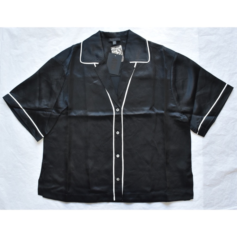 ATM WOMEN NWT HAMMERED SILK S/S CROPPED BLACK BLOUSE. SIZE S - Picture 11 of 14